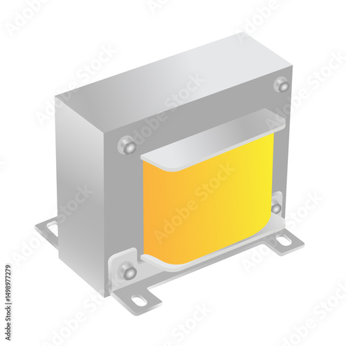 Isometric Electrical Transformer Vector Illustration with Transparent Background for Power Supply and Industrial Equipment Design