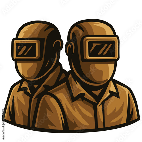 Two welders vector logo illustration