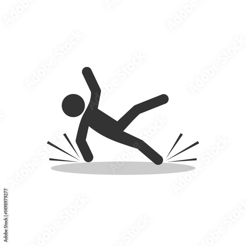 Slipped man fall accident icon with shadow