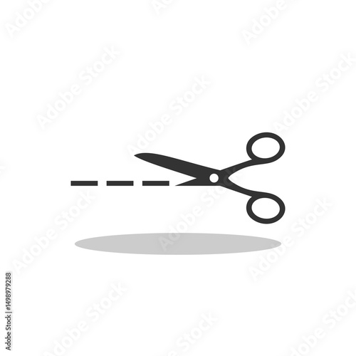 Scissors cut lines icon with shadow