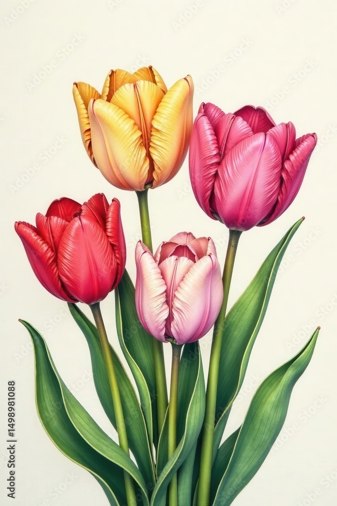 Fototapeta premium Delicate line drawings of various tulip bouquets , card, background, decoration