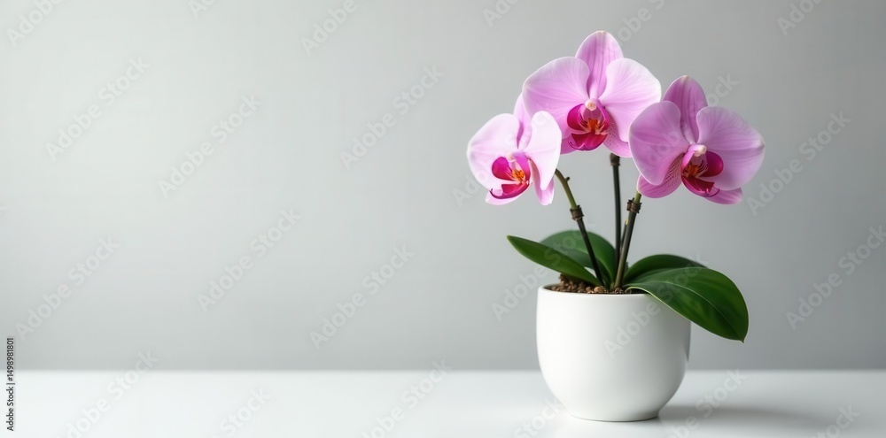 Delicate pink orchid blooms in a pristine white pot , peaceful, simple, orchid Delicate pink orchid blooms in a pristine white pot , peaceful, simple, orchid