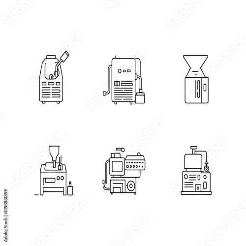Line drawing of mechanical cow milking machine equipment