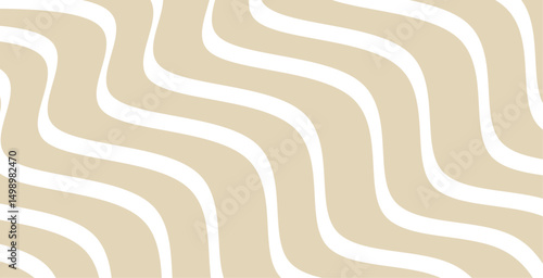 Fluid wavy stripe pattern. Wide, undulating lines in soft beige and white create a calming, organic, abstract background. Perfect for modern designs.