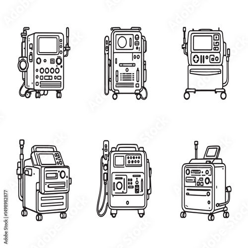 Medical anesthesia machine line art vector icon for clinical use