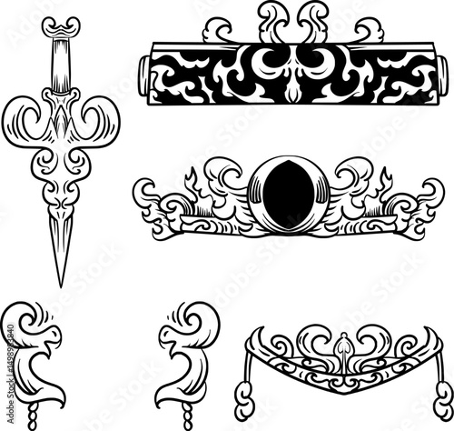 some ornaments with traditional carvings