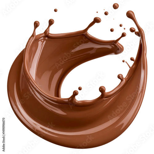 Dynamic Chocolate Milk Splash with Realistic Liquid Texture, Isolated on Transparent Background