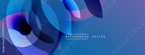 Abstract blue shapes overlap creating dynamic visual effect. Modern design suitable for backgrounds, presentations. Smooth gradients enhance depth.