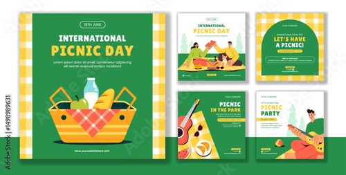 Social Media Post Template for International Picnic Day in Hand Drawn Style