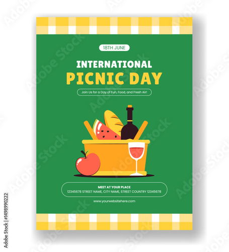 Flat Social Media Graphic for International Picnic Day in Cartoon Style Vertical Poster