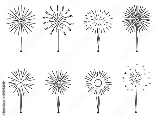Elegant fireworks line art vector for creative projects