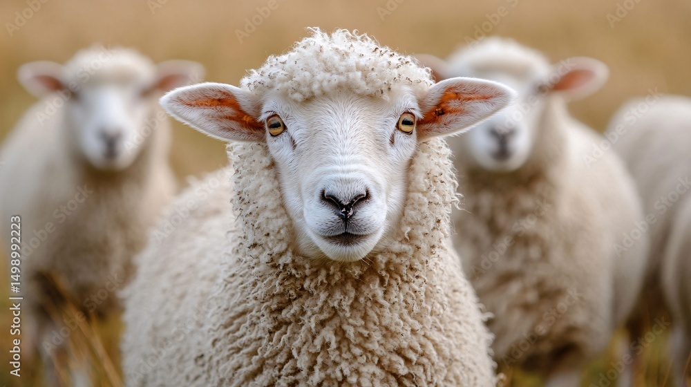 Fototapeta premium Sheep wool texture, fluffy white fibers, pasture background