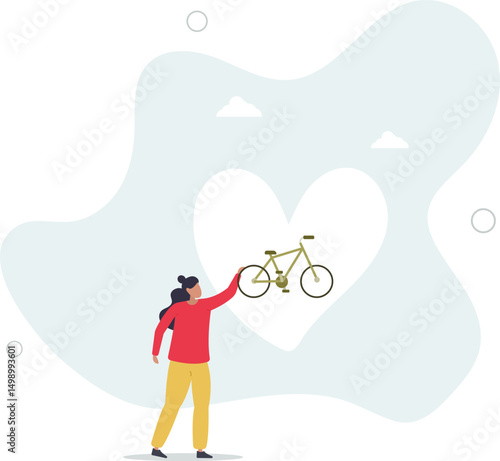 Sustainable transport concept .showing benefits of electric transportation.cycling is good for health. character life .