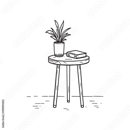 minimalist bedside table line art vector illustration