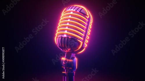 Neon retro microphone illustration