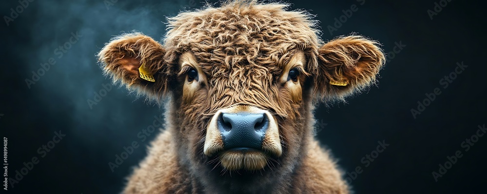 Fototapeta premium Highland calf portrait, dark background