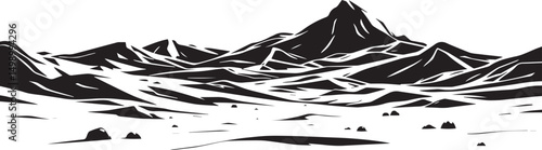 Fantastic landscape on a distant planet, mountains, planets, wastelands, futurism. Hand drawn vector illustration