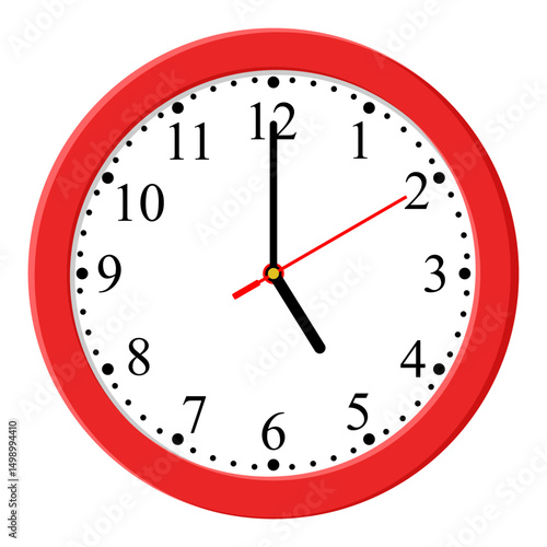 Clock icon design. Vector office clock icon with shadow. 5 o'clock.