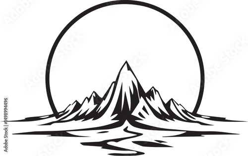 Fantastic landscape on a distant planet, mountains, planets, wastelands, futurism. Hand drawn vector illustration