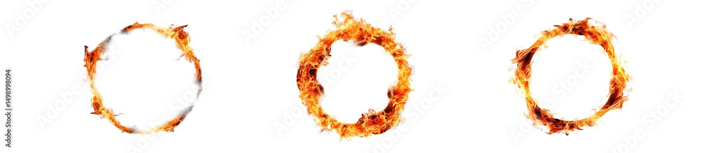 Fototapeta premium set of hot fire and flames ring shaped isolated on white or transparent png