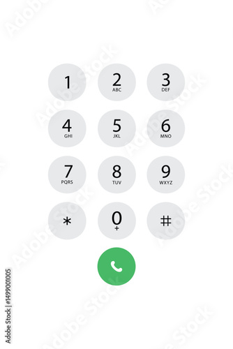 User keypad with numbers and letters for phone. Mobile phone numbers panel. Vector illustration.