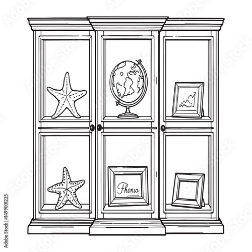 Minimalist Curio Cabinet Simple Line Drawing Illustration