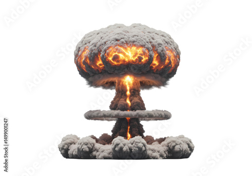 Nuclear Explosion 3D Render of Atomic Bomb Blast isolated on transparent background