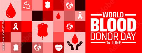 World Blood Donor Day Geometric shape pattern background banner or poster design template. observed every year in June. Holiday concept. Use to any Template, card, poster, placard, template.