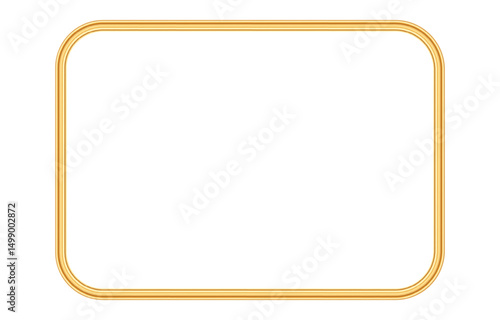 Gold shiny rectangle frame with rounded corners. 3d luxury border, photo frame for picture, painting, card. Golden object mockup for certificate, stamp, vignette. Vector illustration