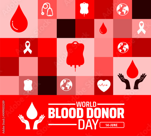 World Blood Donor Day Geometric shape pattern background banner or poster design template. observed every year in June. Holiday concept. Use to any Template, card, poster, placard, template.