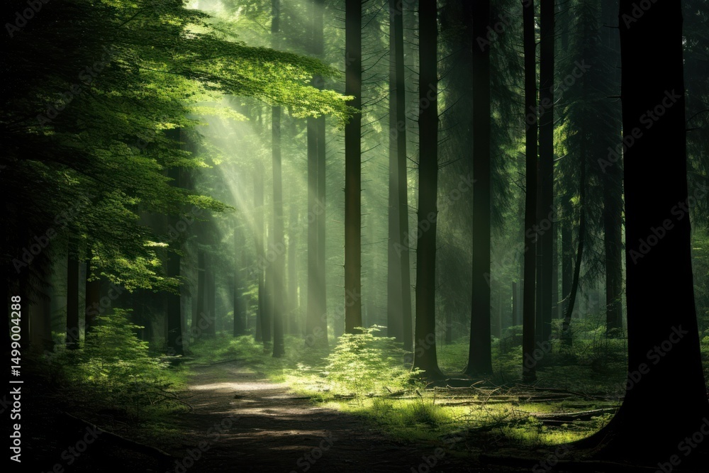 Obraz premium Forest green landscape sunlight.