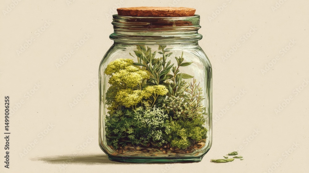 Glass Jar Terrarium with Green and Yellow Plants Glass Jar Terrarium with Green and Yellow Plants