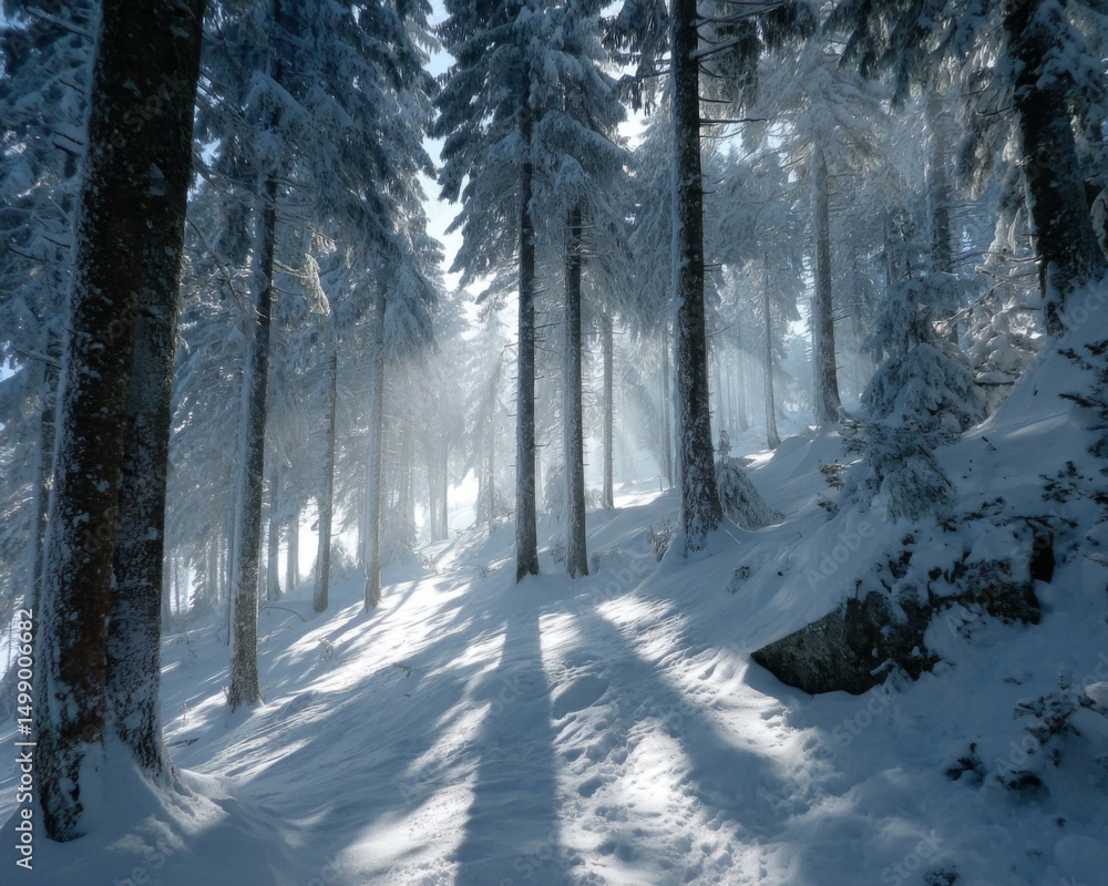 Naklejka premium Sunlit Winter Forest Path