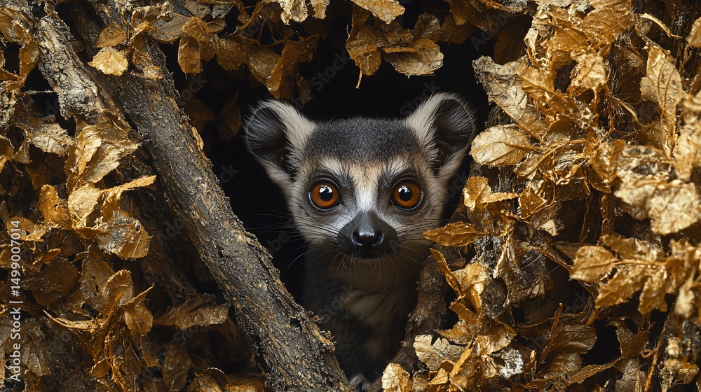 Fototapeta premium Mouse lemur fur texture, small fine gray coat, tropical underbrush background