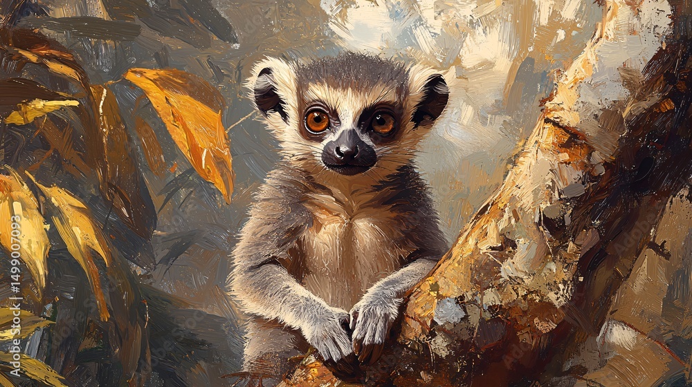 Fototapeta premium Mouse lemur fur texture, small fine gray coat, tropical underbrush background