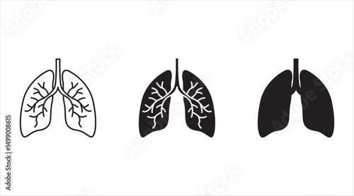Lungs icon set. Pneumonia disease sign. Respiratory distress symbol. Quality design element. Flat style lungs icon. Editable stroke. Vector