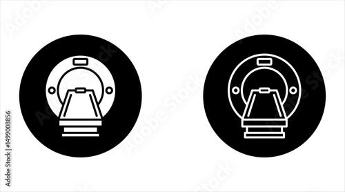 MRI machine linear desktop icon. Brain scanning. Medical equipment. Magnetic resonance imaging. Pixel perfect, outline 4px. GUI, UX design. Isolated user interface element for website. Editable stroke