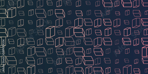 A vibrant abstract pattern of layers of repeating 3D cubes in purple, brown and blue placed on a dark blue background. The bold geometric design and contrasting colors create a striking modern visual.