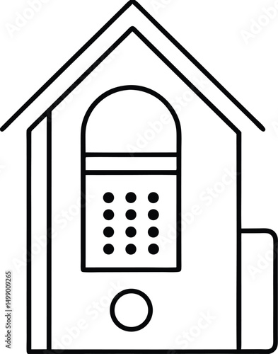Isolated house and calculator icons, plus a black digital cordless phone for business communication