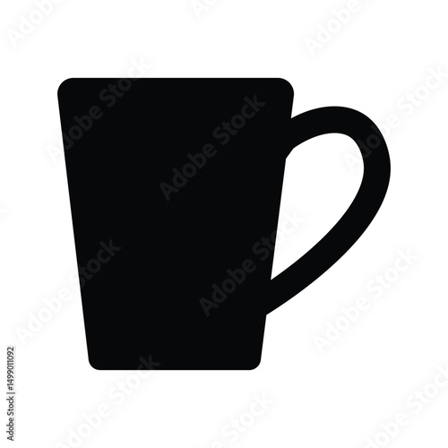 Hot Coffee Cup Icon – Black Silhouette of Steaming Beverage Mug for Café, Breakfast, or Drink App Design on White Background