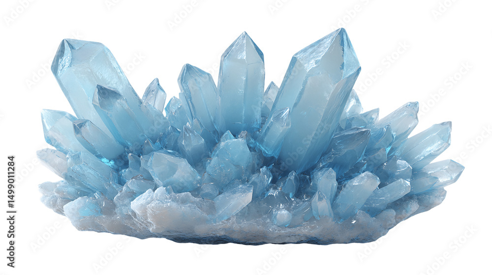 Fototapeta premium Light Blue Crystal Cluster on Transparent Background, PNG