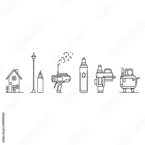 Minimalist vector illustration of fogger creating fog cloud