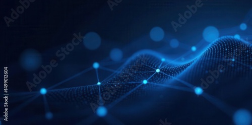 Cool blue tech lines, glowing nodes, dark background, intense, stylish, network
