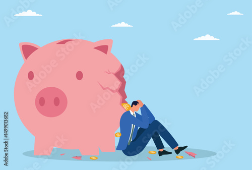 Vector illustration of a businessman's frustration and stress due to financial problems and economic difficulties
