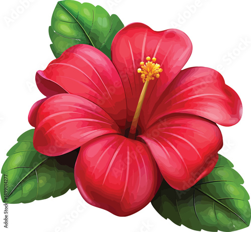 red hibiscus flower with green leaves clip art preview