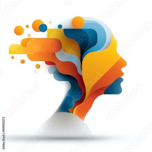 Innovation intelligent machine learning An abstract representation of a person's profile filled with vibrant colors and shapes, symbolizing creativity and emotional expression.