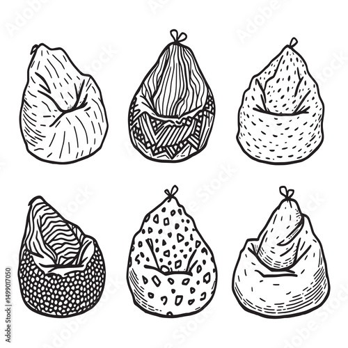 modern comfortable bean bag chair line art drawing