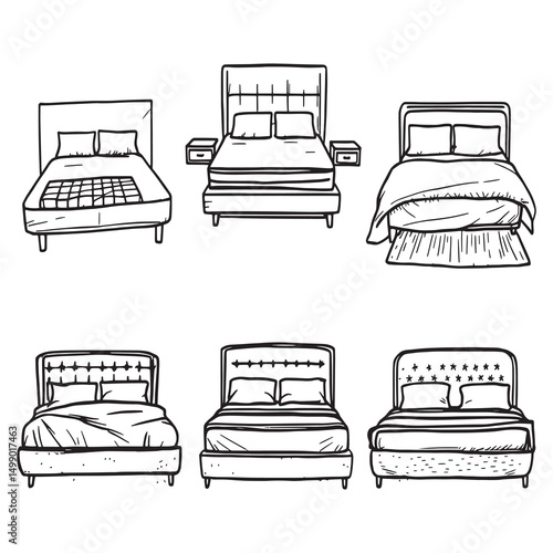 modern double bed line art graphic vector image
