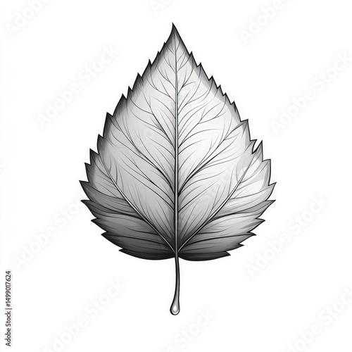 Detailed grayscale illustration of a leaf.  Intricate vein structure is highlighted