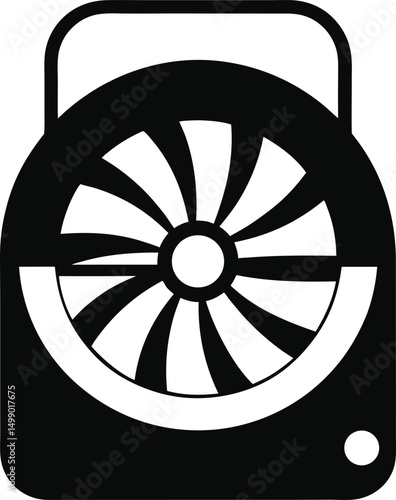 Metal silhouette of a wheel icon, a round vector design resembling a tire rim or car fan